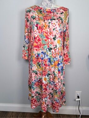 AGNES & DORA Walker Dress Floral Knit Midi Bell Sleeve Size S‎ NWT